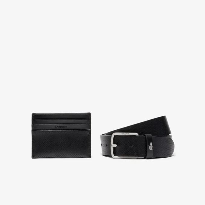 Cadeauset met leren riem en kaarthouder