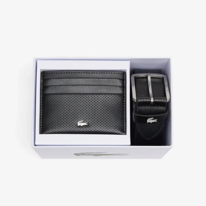 Cadeauset met leren riem en kaarthouder