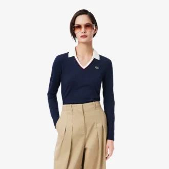 Dames Slim Fit Polo met lange mouwen en afwerkingsdetails