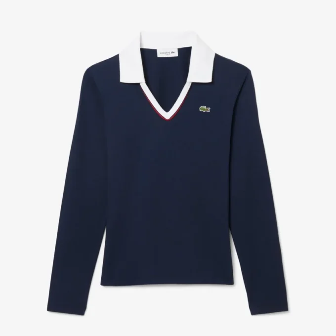 Dames Slim Fit Polo met lange mouwen en afwerkingsdetails