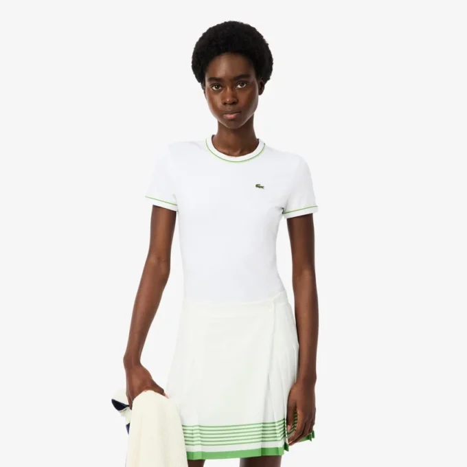 Dames T-shirt van jersey met contrasterende bies