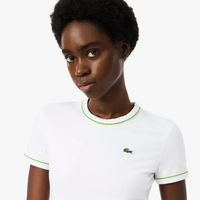 Dames T-shirt van jersey met contrasterende bies