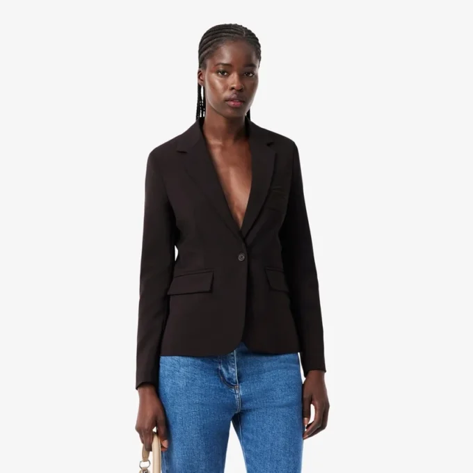 Damesblazer van wol met slim fit en geborduurd logo