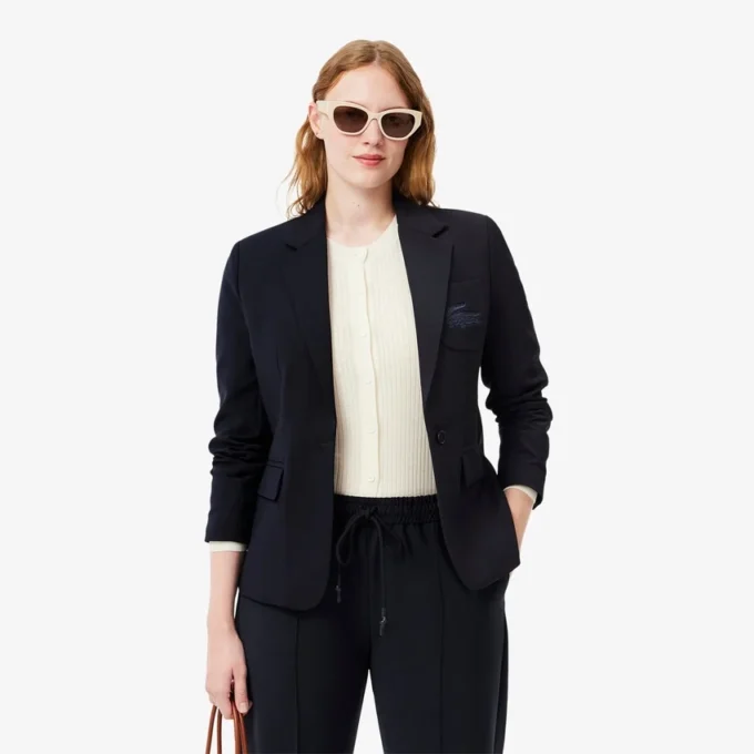 Damesblazer van wol met slim fit en geborduurd logo