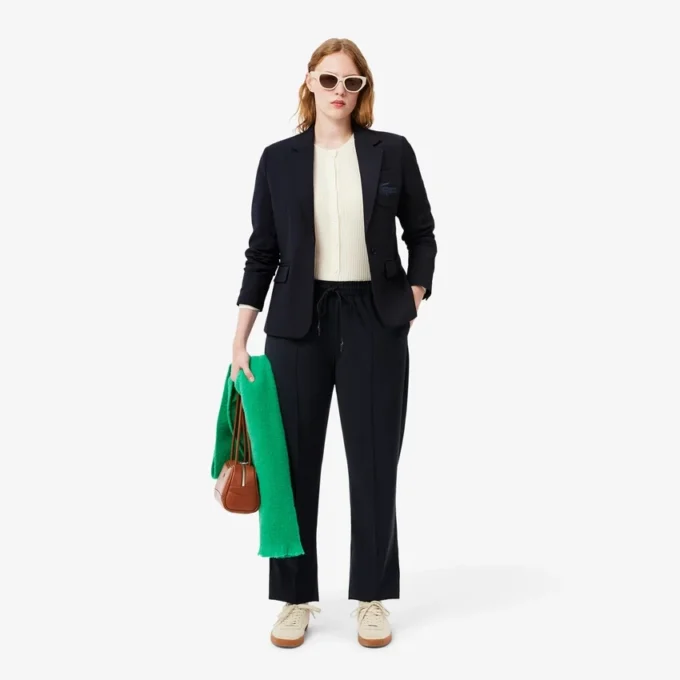 Damesblazer van wol met slim fit en geborduurd logo