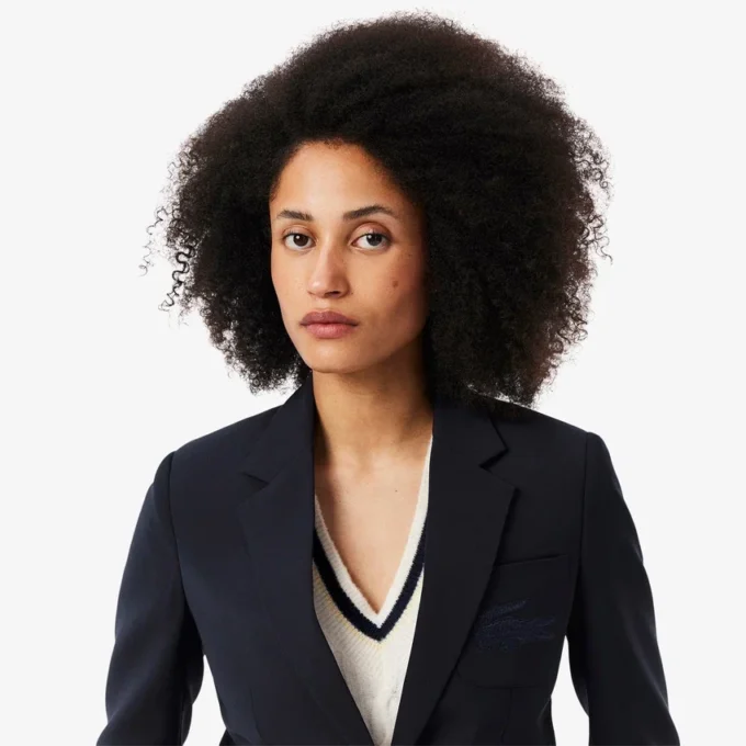 Damesblazer van wol met slim fit en geborduurd logo