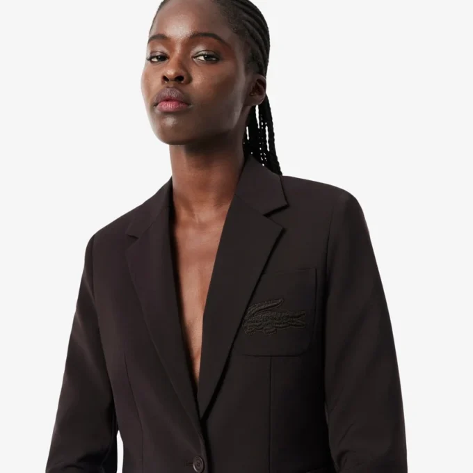 Damesblazer van wol met slim fit en geborduurd logo