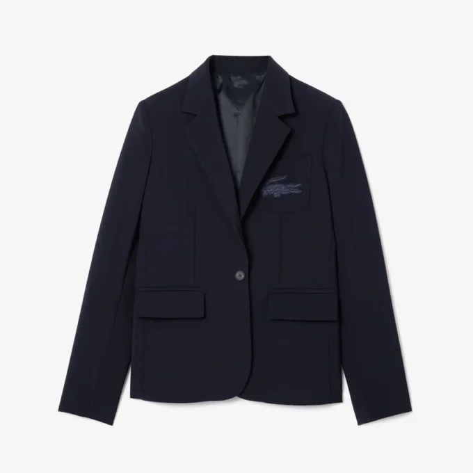 Damesblazer van wol met slim fit en geborduurd logo