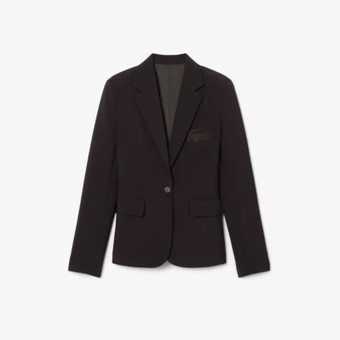 Damesblazer van wol met slim fit en geborduurd logo
