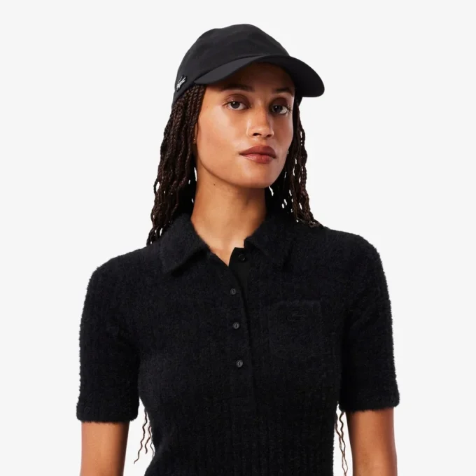 Damesjurk met polo-kraag van zachte geribde tricot