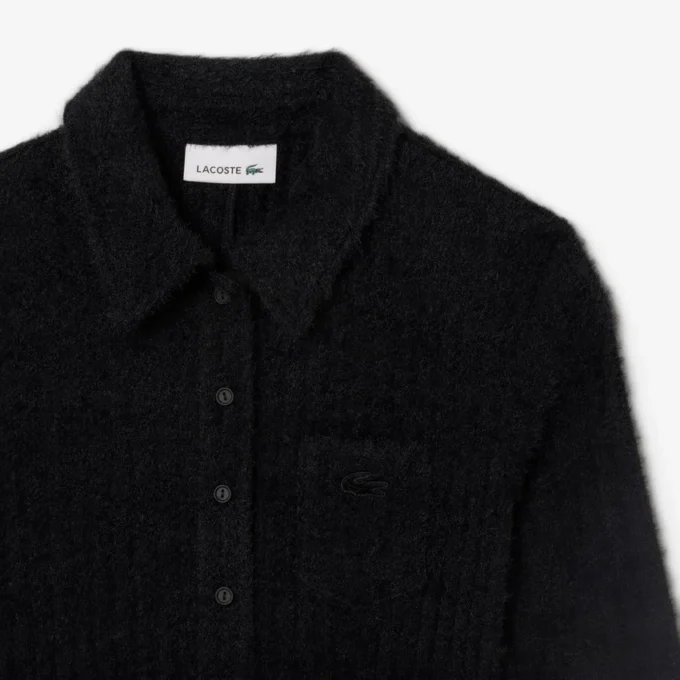 Damesjurk met polo-kraag van zachte geribde tricot