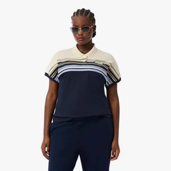 Damespolo met strepen, slim fit, gemaakt in Frankrijk