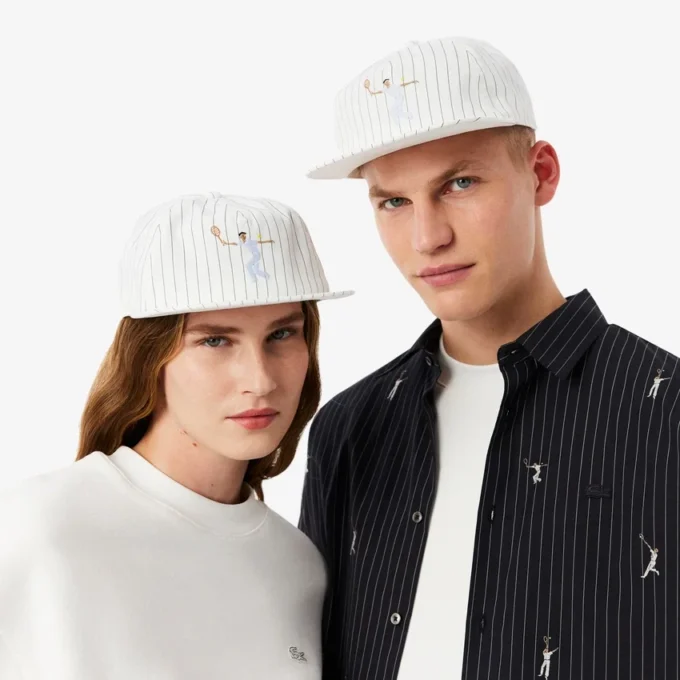 Gestreepte katoenen twill-pet met borduursel