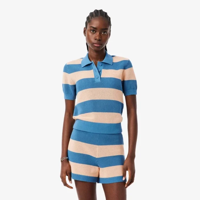 Gestreepte polo met mesh-boord
