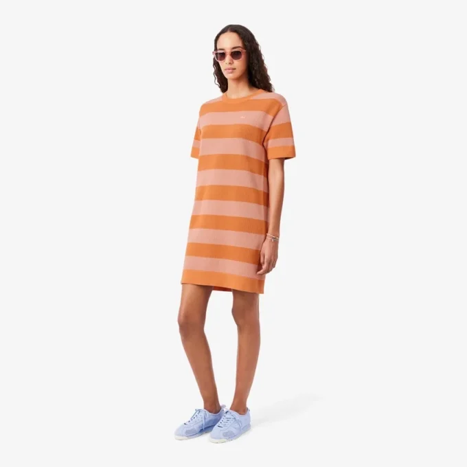 Gestreepte T-shirtjurk van mesh