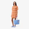 Gestreepte T-shirtjurk van mesh