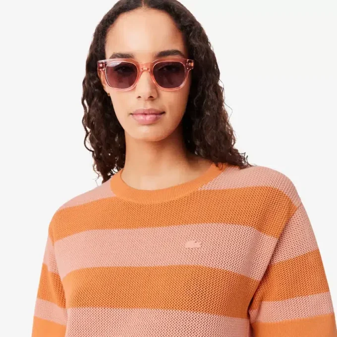 Gestreepte T-shirtjurk van mesh