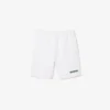 Heren fleece short met geborduurde tekst en normale pasvorm