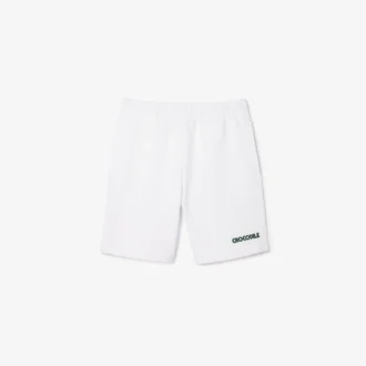 Heren fleece short met geborduurde tekst en normale pasvorm