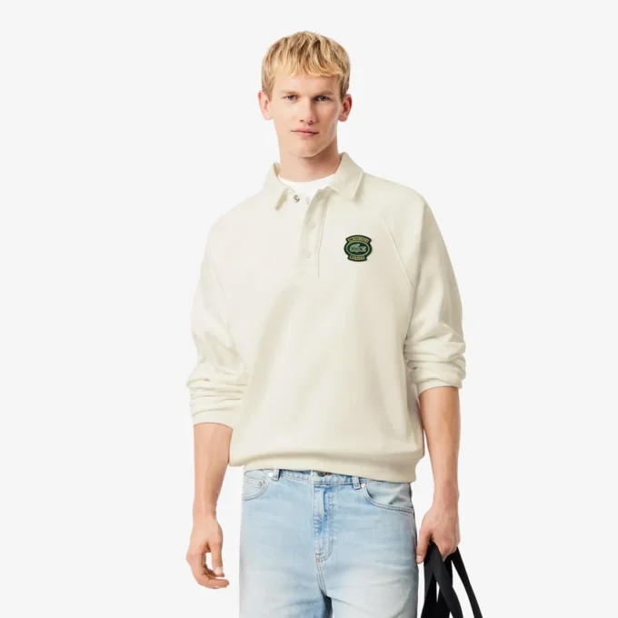 Heren fleece-Sweatshirt met losse pasvorm en Polo-kraag