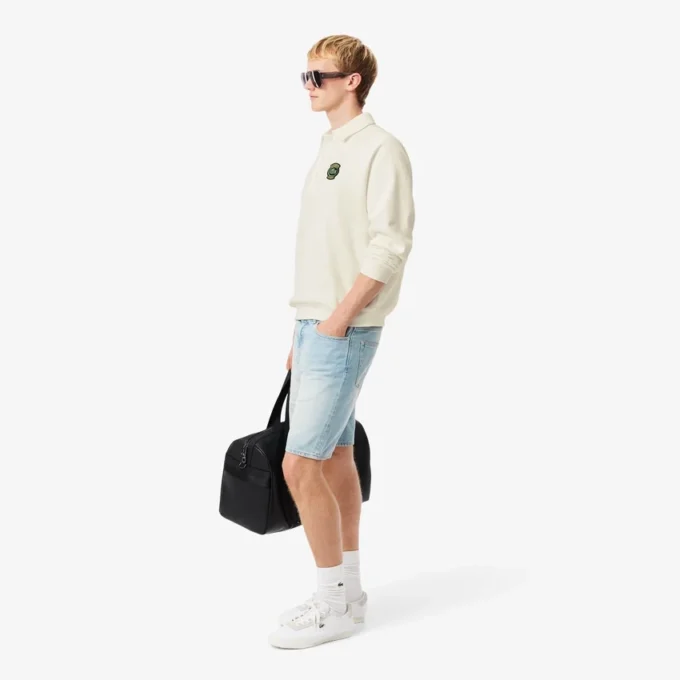 Heren fleece-Sweatshirt met losse pasvorm en Polo-kraag