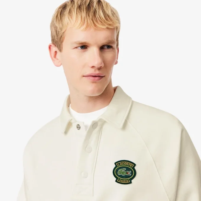 Heren fleece-Sweatshirt met losse pasvorm en Polo-kraag
