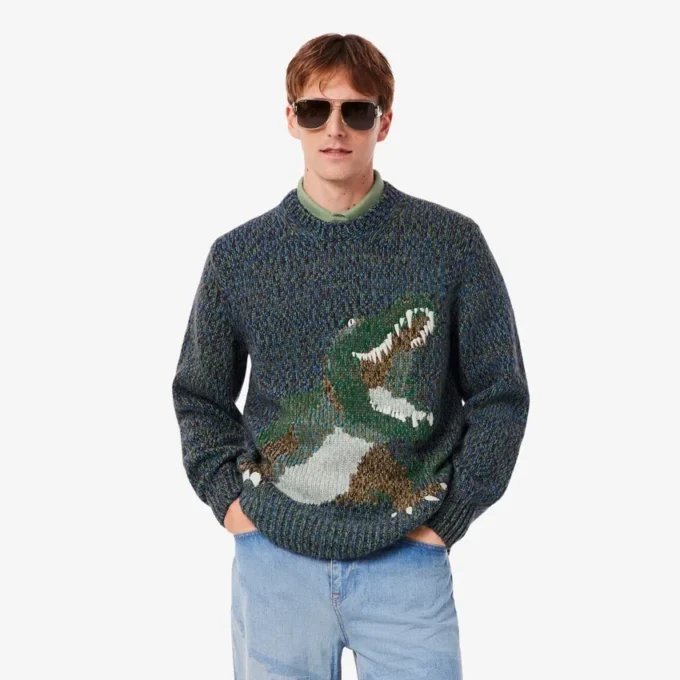 Heren gebreide Intarsia Crocodile-trui