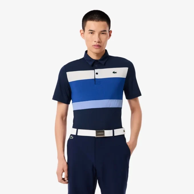 Heren golfpolo met regular fit en kleurblokken