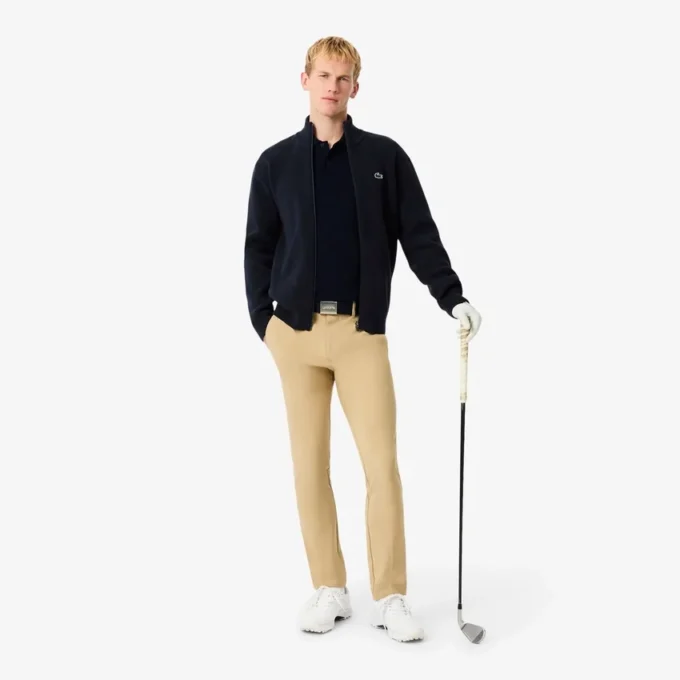 Heren golftrui met ritssluiting en geribd breisel