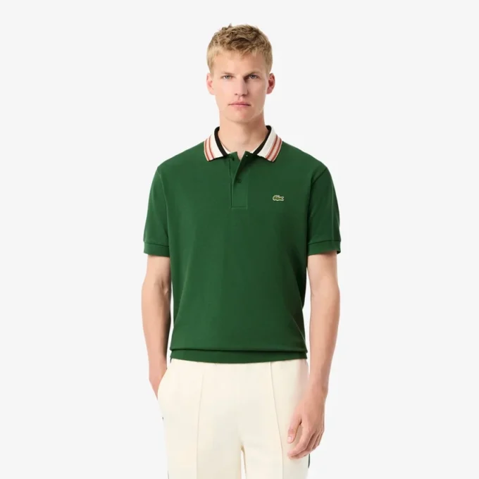 Heren Made in France Classic Fit Polo met gestreepte kraag