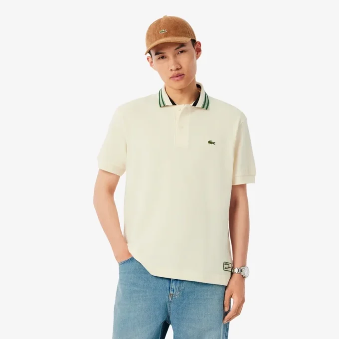 Heren Made in France Classic Fit Polo met gestreepte kraag