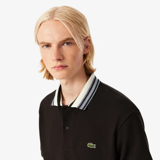 Heren Made in France Classic Fit Polo met gestreepte kraag