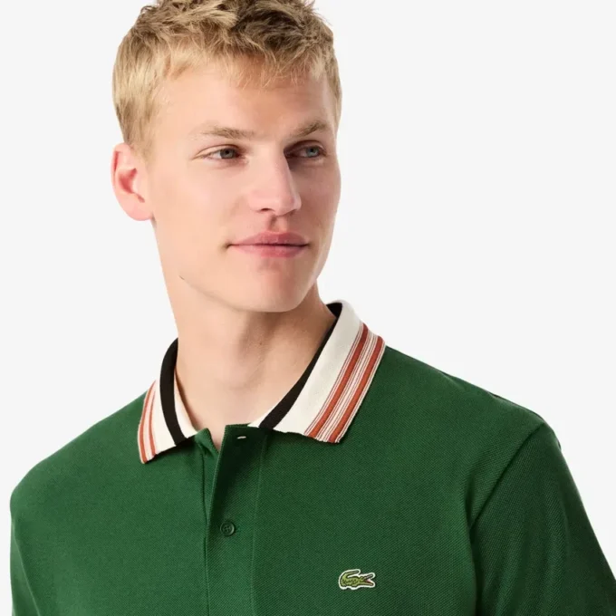 Heren Made in France Classic Fit Polo met gestreepte kraag