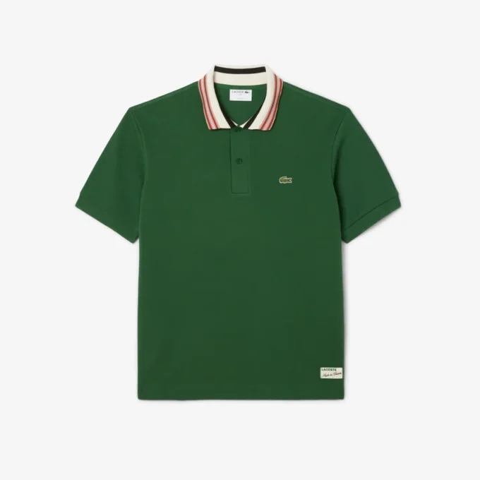 Heren Made in France Classic Fit Polo met gestreepte kraag