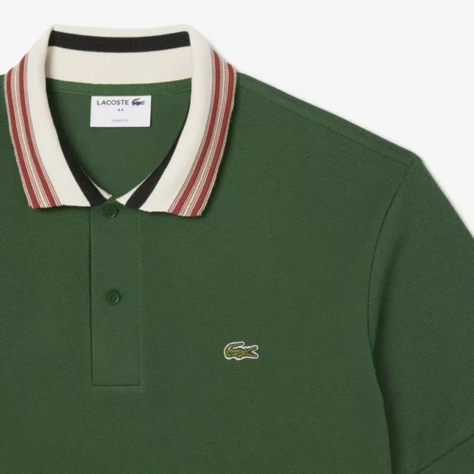 Heren Made in France Classic Fit Polo met gestreepte kraag