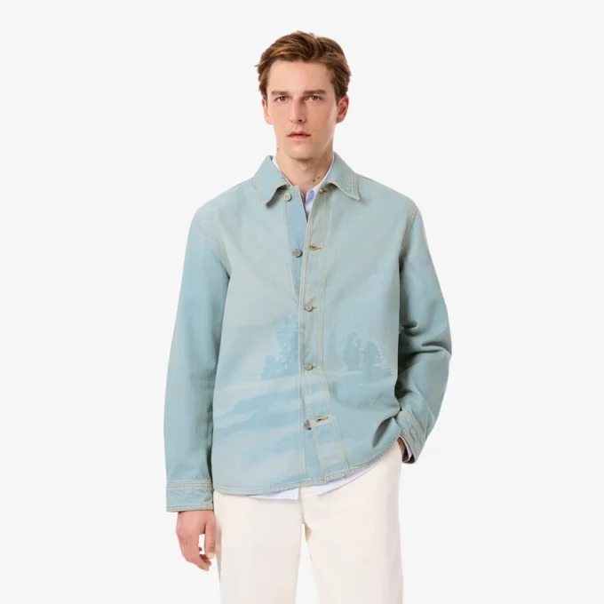 Heren overshirt van denim met landschapsmotief