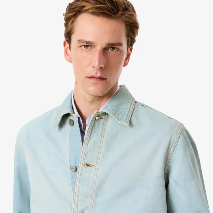 Heren overshirt van denim met landschapsmotief