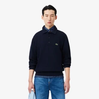 Heren sweatshirt met geribde katoenen polokraag