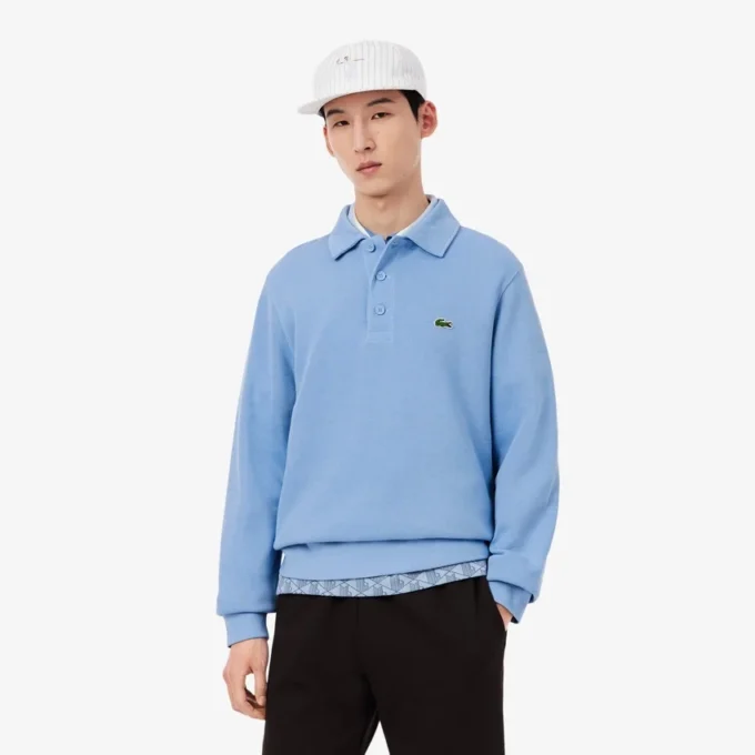 Heren sweatshirt met geribde katoenen polokraag