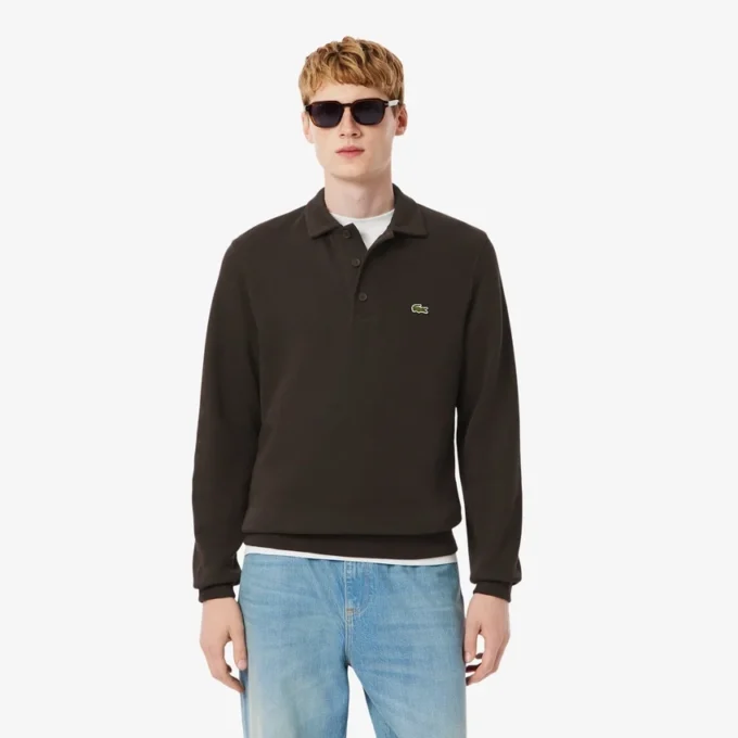 Heren sweatshirt met geribde katoenen polokraag