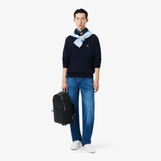 Heren sweatshirt met geribde katoenen polokraag