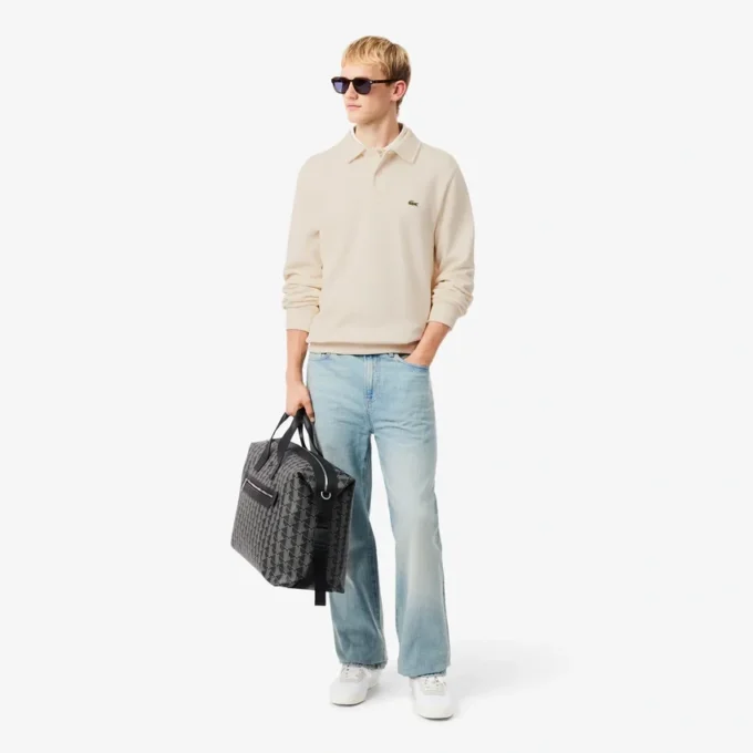 Heren sweatshirt met geribde katoenen polokraag