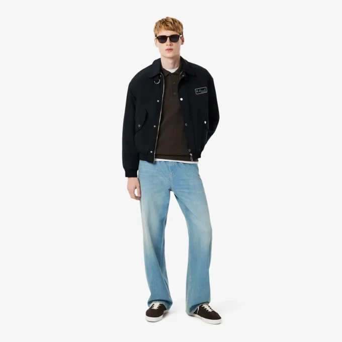 Heren sweatshirt met geribde katoenen polokraag