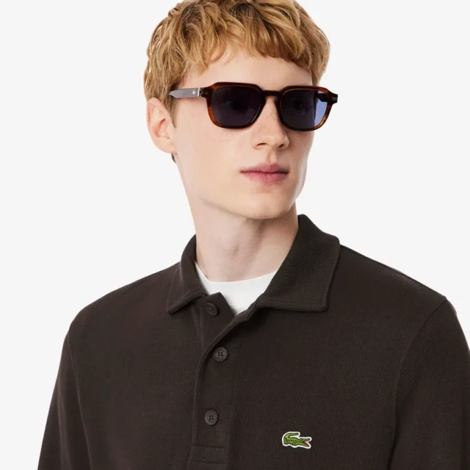 Heren sweatshirt met geribde katoenen polokraag