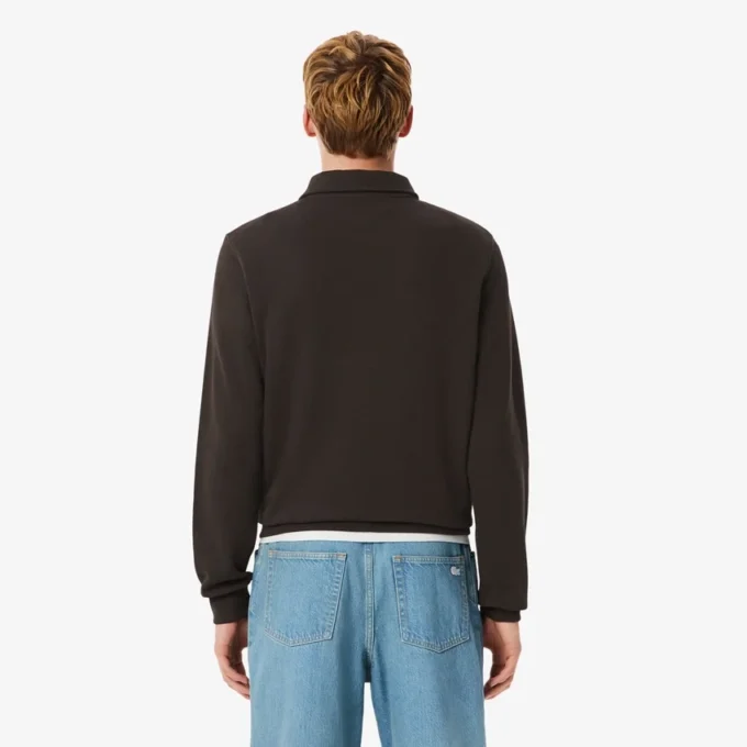 Heren sweatshirt met geribde katoenen polokraag