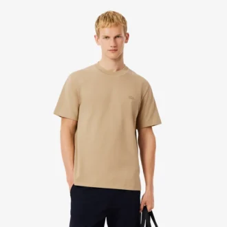 Heren T-shirt met geribde hals en petit piqué