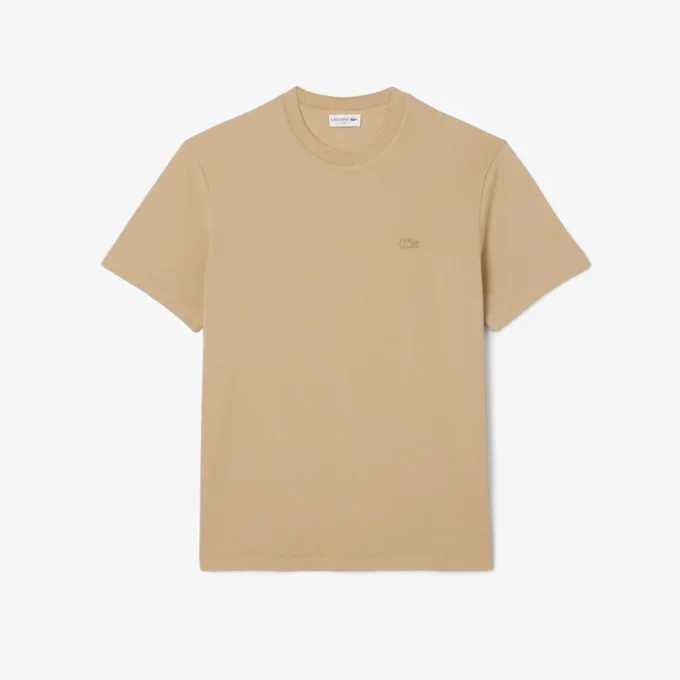 Heren T-shirt met geribde hals en petit piqué