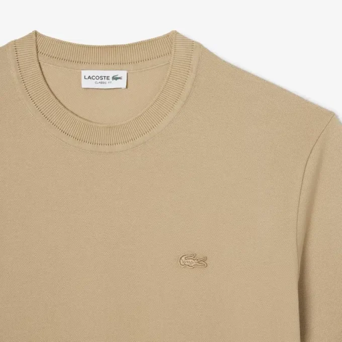 Heren T-shirt met geribde hals en petit piqué