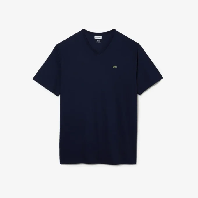 Heren T-shirt met geribde V-hals en lange pasvorm