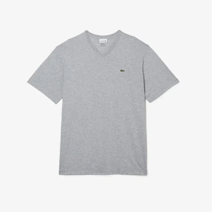 Heren T-shirt met geribde V-hals en lange pasvorm